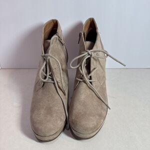 Dolcetta Taupe Suede Lace-Up Ankle Booties Size 6.5 Side Zip